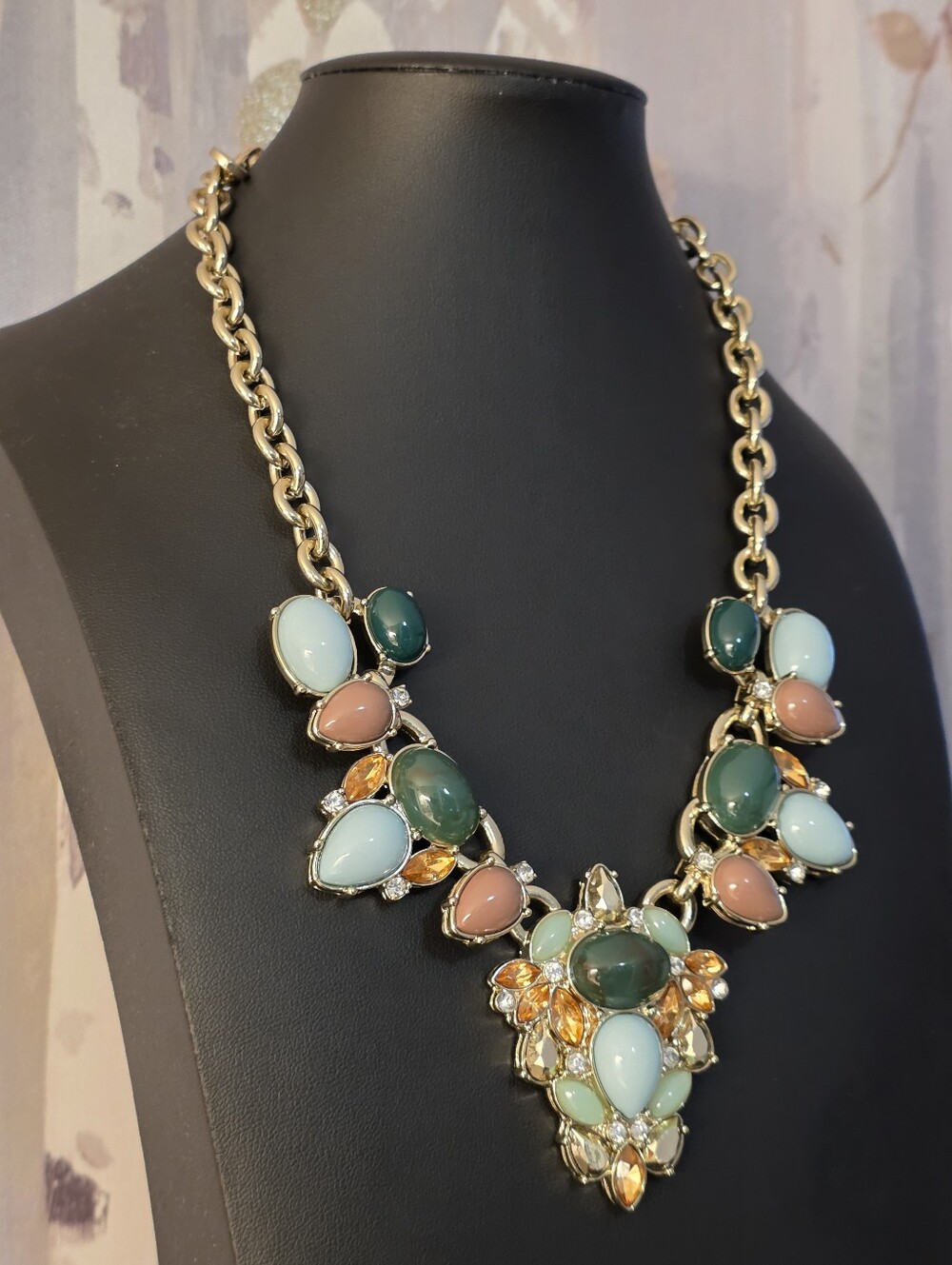 LEE By Lee Angel For Neiman Marcus Cabochon And Crystal 14k Gold Plated Necklace - Picture 11 of 16